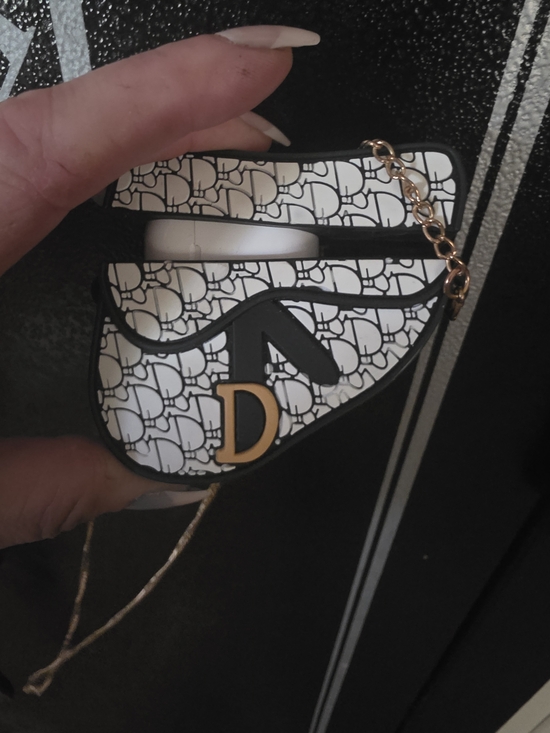 Dior Other - Dior Logo Saddle Air Pods Holder - White & Black with Gold Accent